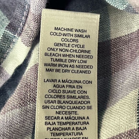 Chicos Crochet-Detail Gingham Linen Popover Top Beach Boho Modest Mature Prep 0 - Picture 7 of 10